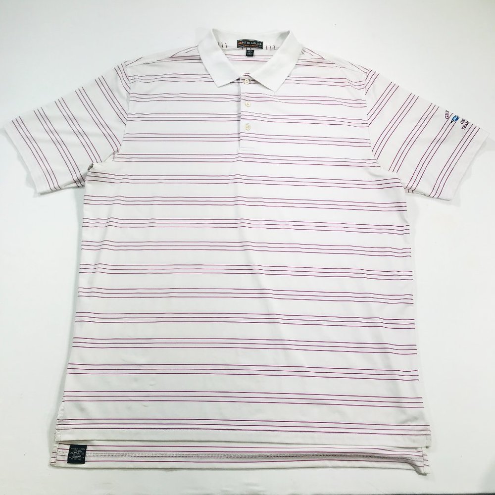 Peter Millar Summer Comfort White & Pink Striped Polo Shirt XXL Men's 2XL EUC
